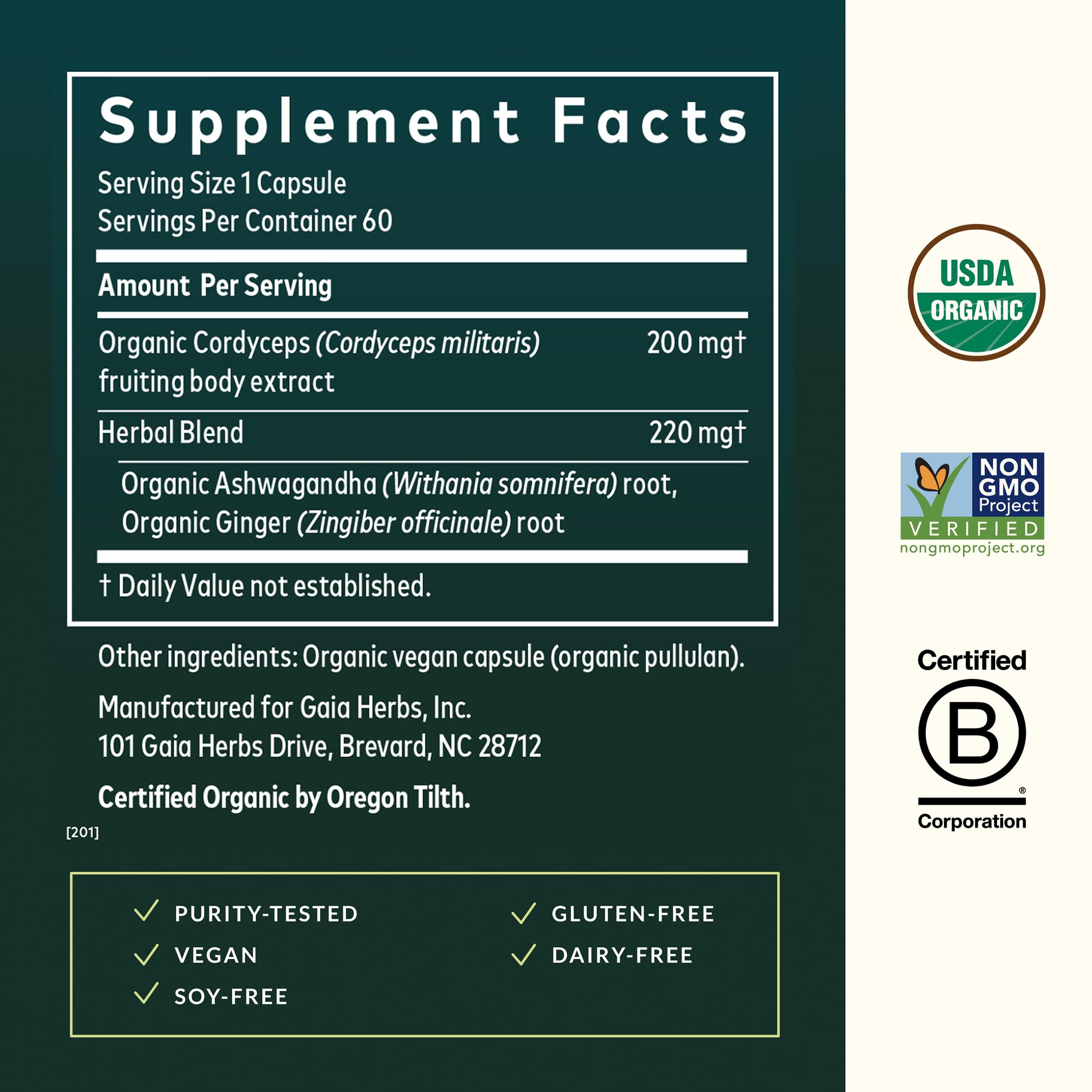 Gaia Herbs Adaptogen Performance - Energy Support Supplement with Ingredients Traditionally Used to Help Sustain Endurance & Stamina* - with Cordyceps & Ashwagandha - 60 Vegan Capsules (60 Servings) - Image 3
