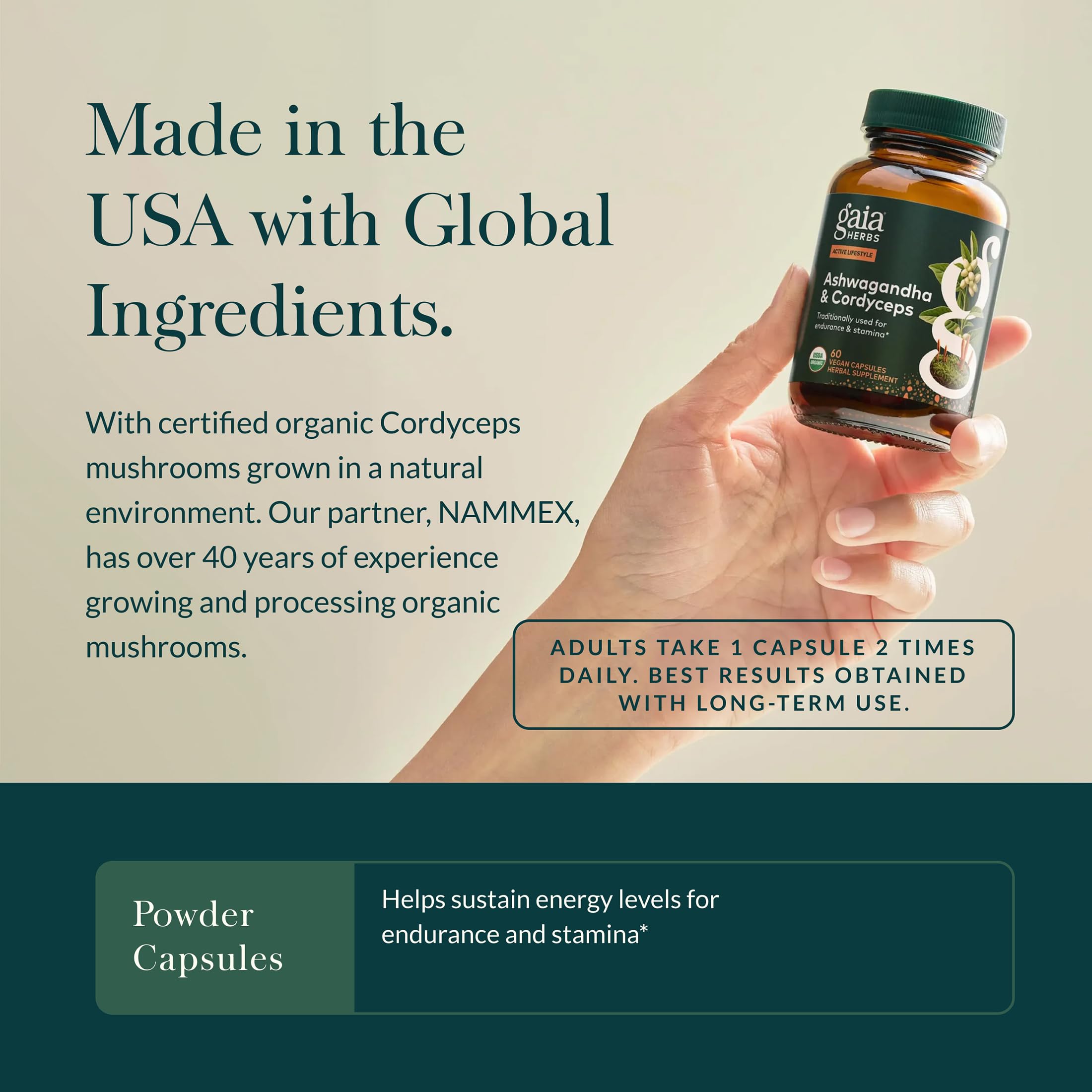 Gaia Herbs Adaptogen Performance - Energy Support Supplement with Ingredients Traditionally Used to Help Sustain Endurance & Stamina* - with Cordyceps & Ashwagandha - 60 Vegan Capsules (60 Servings) - Image 4