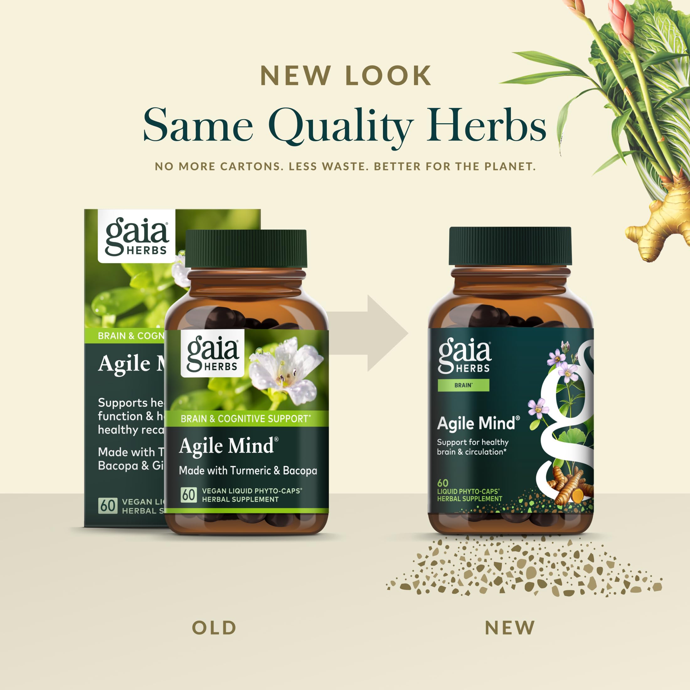 Gaia Herbs Agile Mind - Brain Support Herbal Supplements - Brain Circulation Support* - with Turmeric Root, Bacopa, Black Pepper & Ginkgo Biloba - 60 Vegan Liquid Phyto-Capsules (60 Servings) - Image 6