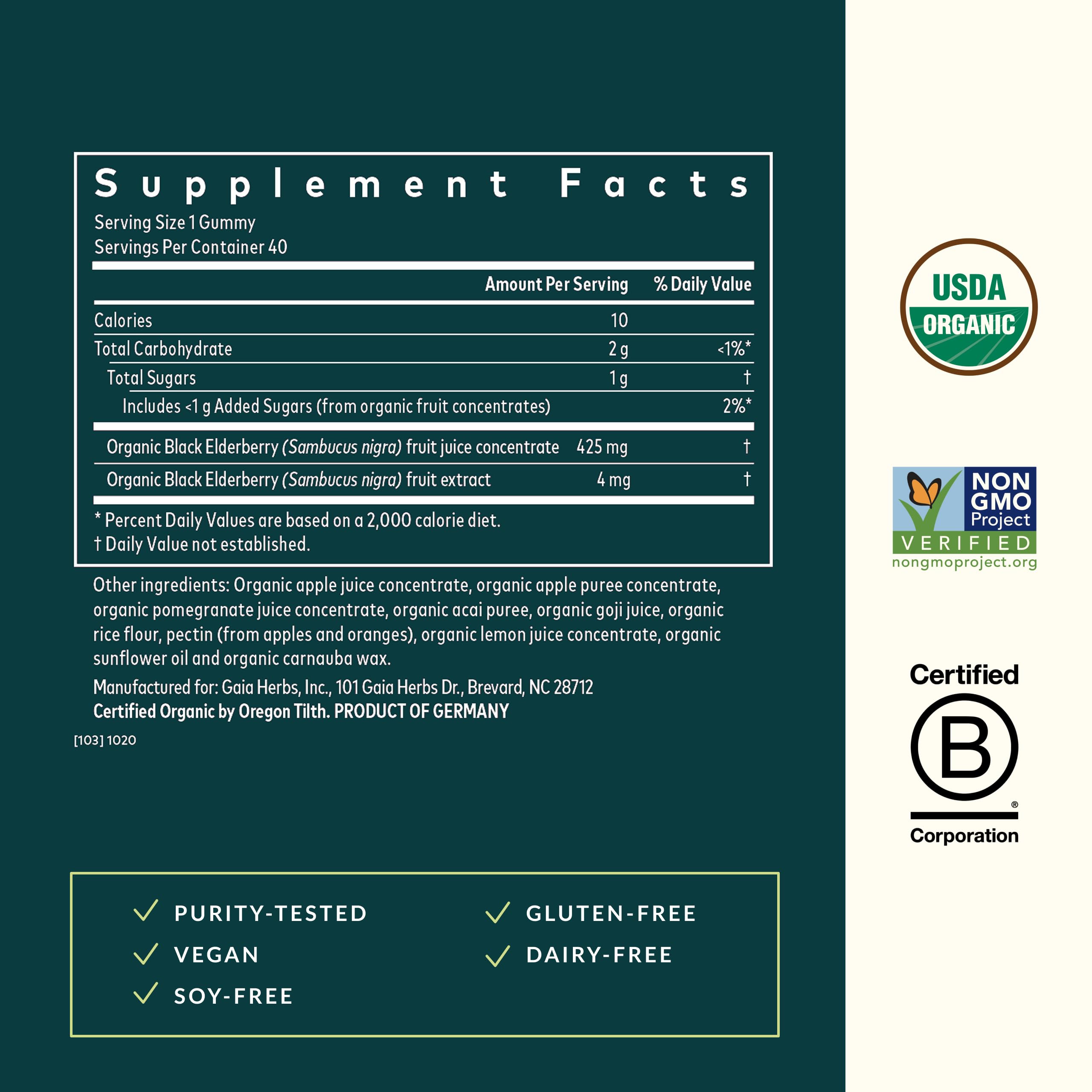 Gaia Herbs Black Elderberry Daily Gummies for Kids - Delicious Immune Support Supplement - Certified Organic Black Elderberries for Immune System Support* - 40 Vegan Gummies (40 Servings) - Image 3