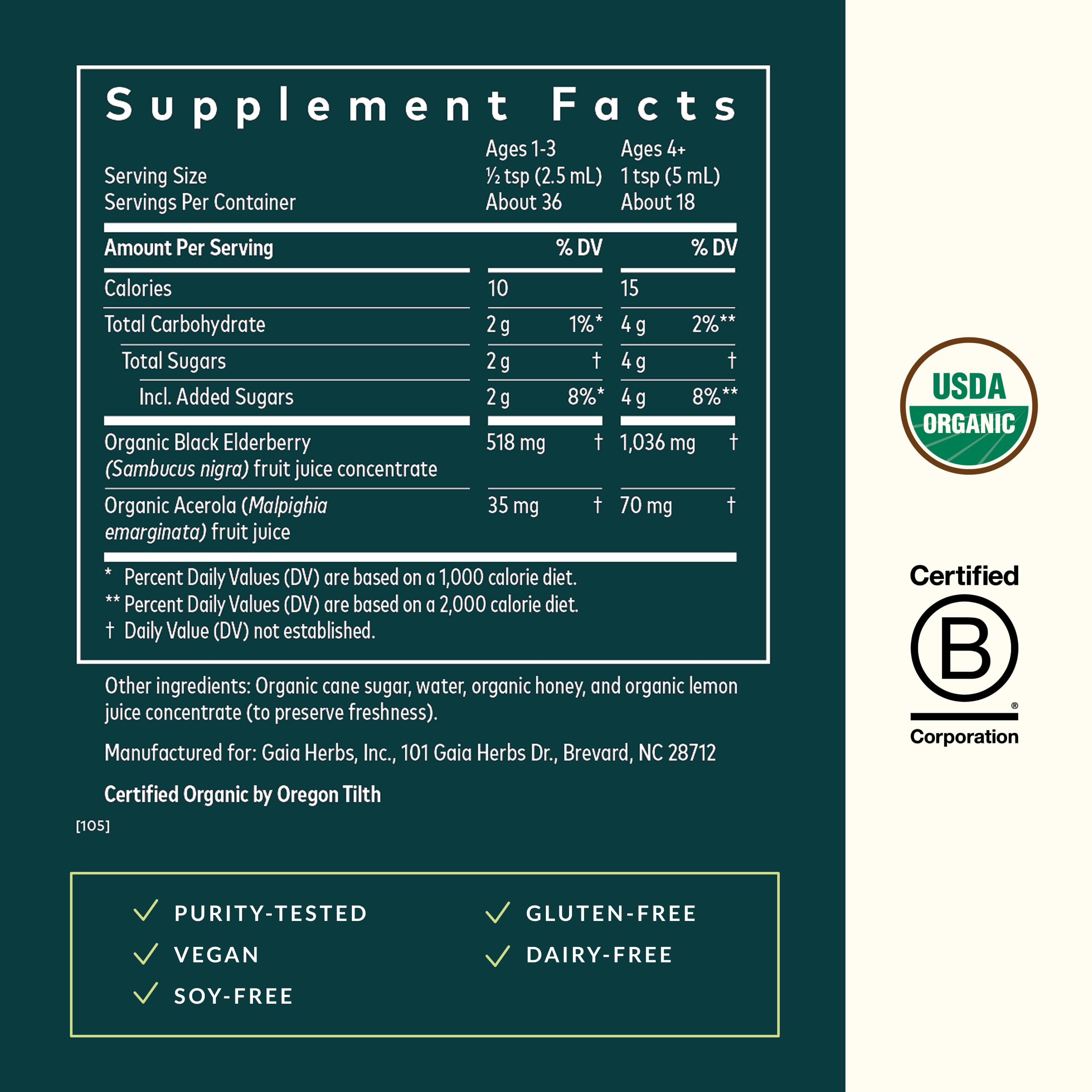 Gaia Herbs Black Elderberry Syrup Kids Daily - Delicious Immune Support Supplement for Kids* - Organic Black Elderberries & Honey - USDA Certified Organic Syrup - 3 Fl Oz (About 18 to 26 Servings) - Image 3