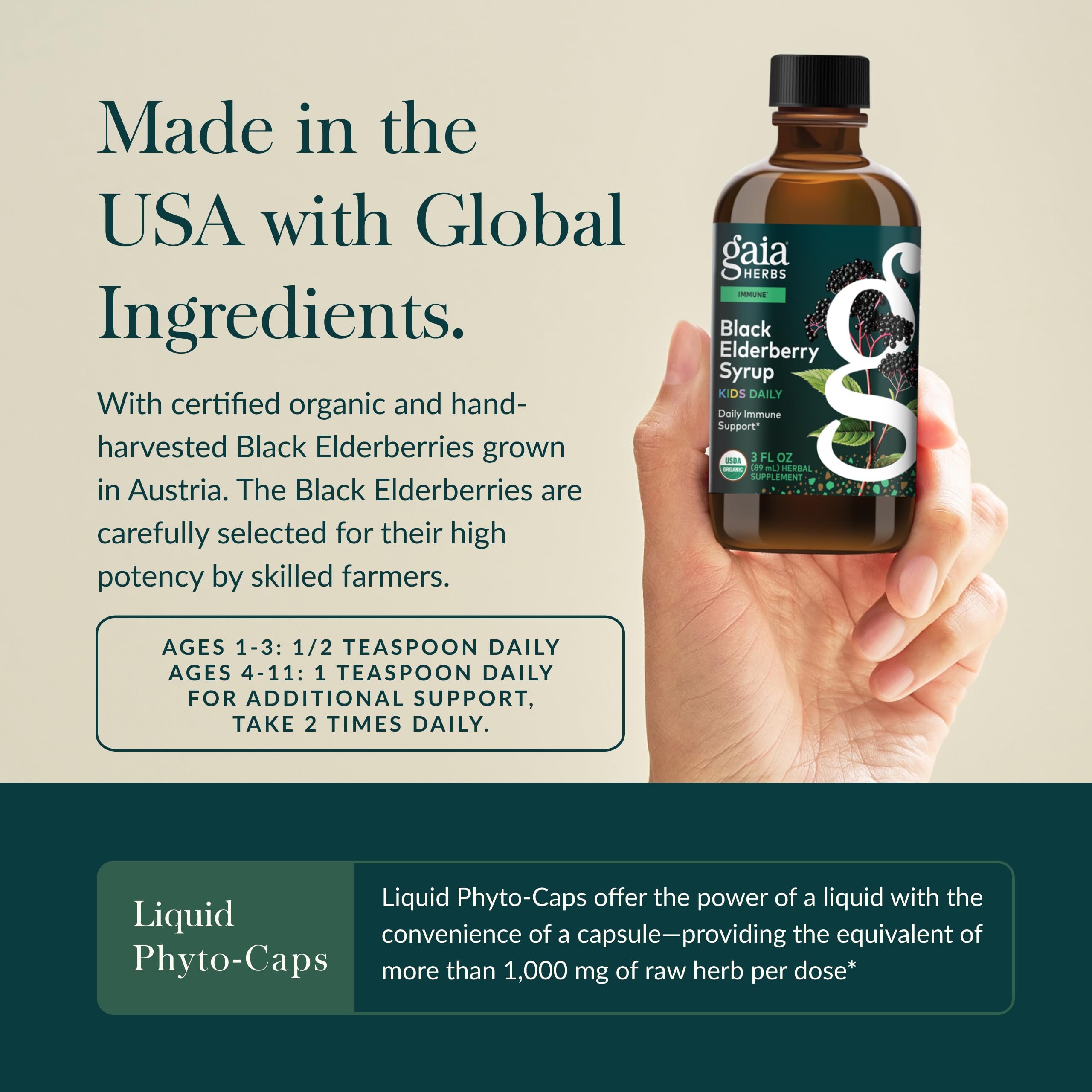 Gaia Herbs Black Elderberry Syrup Kids Daily - Delicious Immune Support Supplement for Kids* - Organic Black Elderberries & Honey - USDA Certified Organic Syrup - 3 Fl Oz (About 18 to 26 Servings) - Image 4