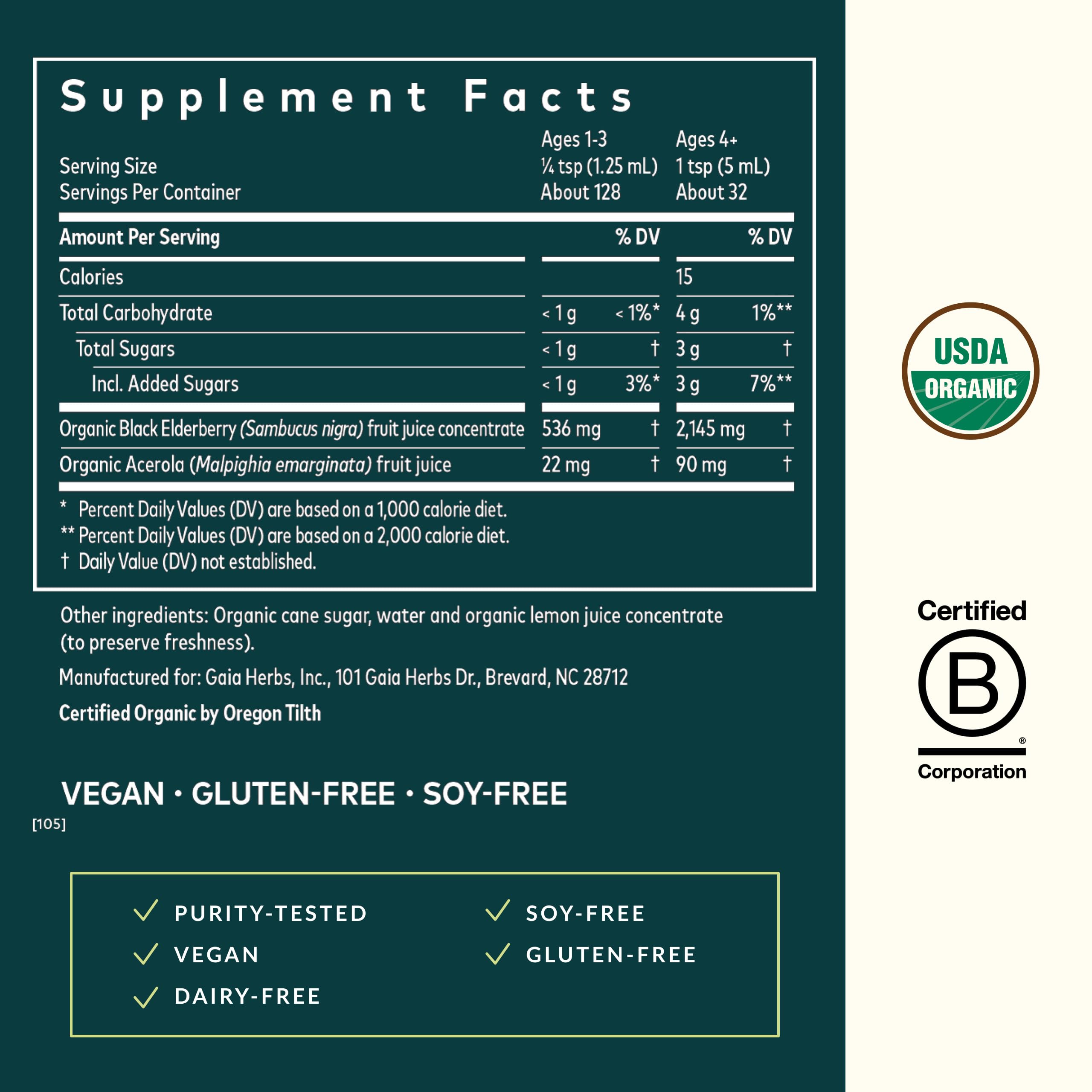 Gaia Herbs Black Elderberry Syrup - Made with Organic Black Elderberries (Sambucus nigra) for Immune System Support* - USDA Certified Organic Formula - 5.4 Fl Oz (About 32 to 128 Servings) - Image 3