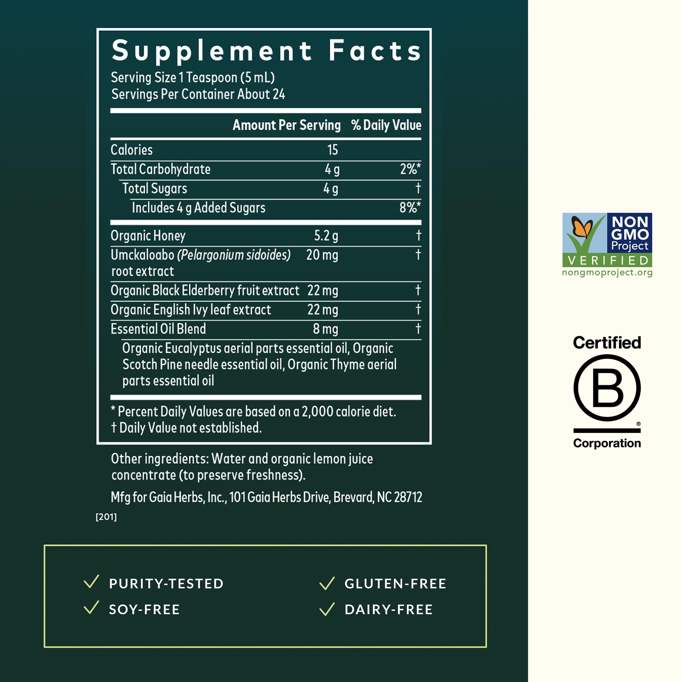Gaia Herbs Cough Syrup - Helps Soothe an Occasional Dry Cough* - with Honey, Pelargonium, Ivy Leaf, Black Elderberry & More - 4 Fl Oz (24 Servings) - Image 3