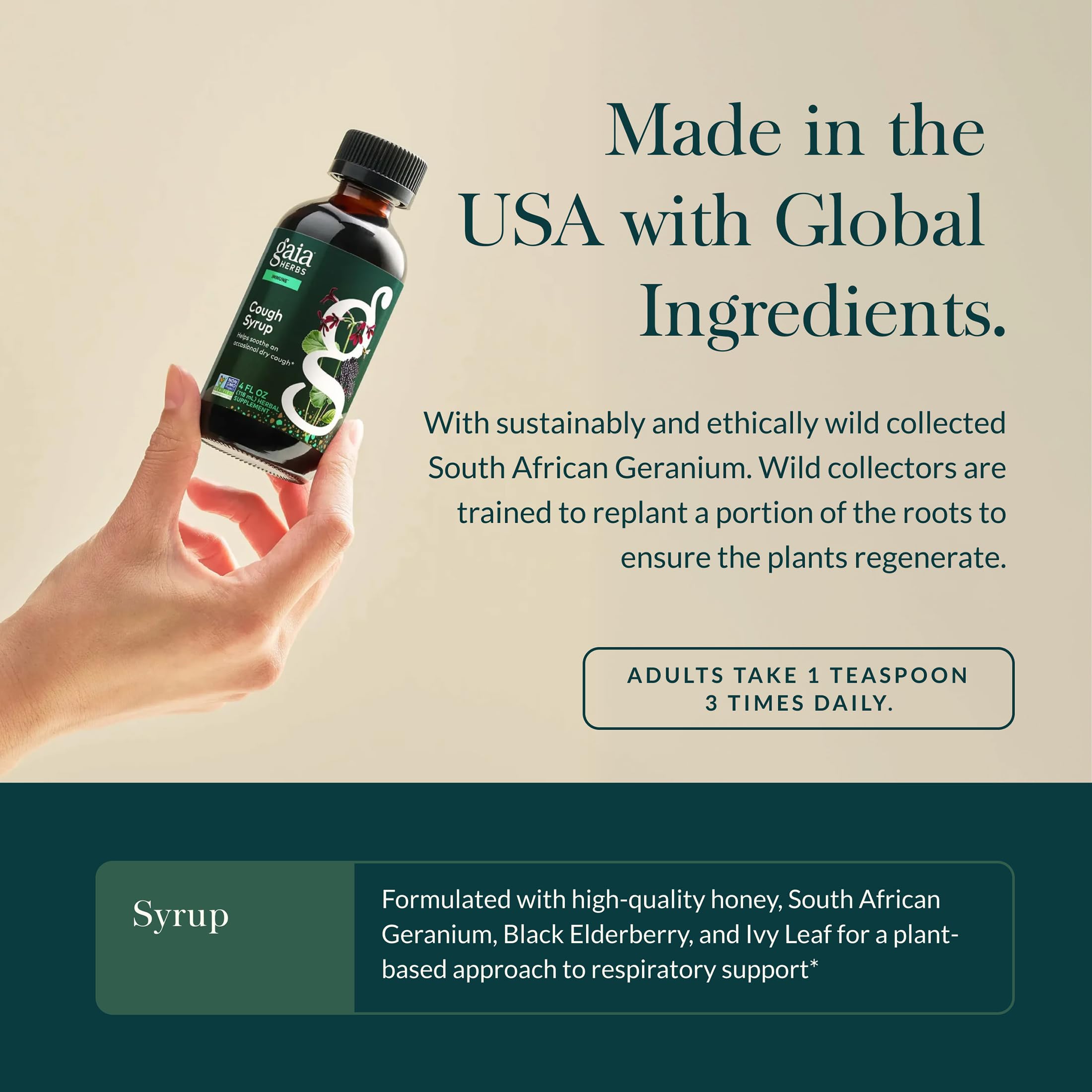 Gaia Herbs Cough Syrup - Helps Soothe an Occasional Dry Cough* - with Honey, Pelargonium, Ivy Leaf, Black Elderberry & More - 4 Fl Oz (24 Servings) - Image 4
