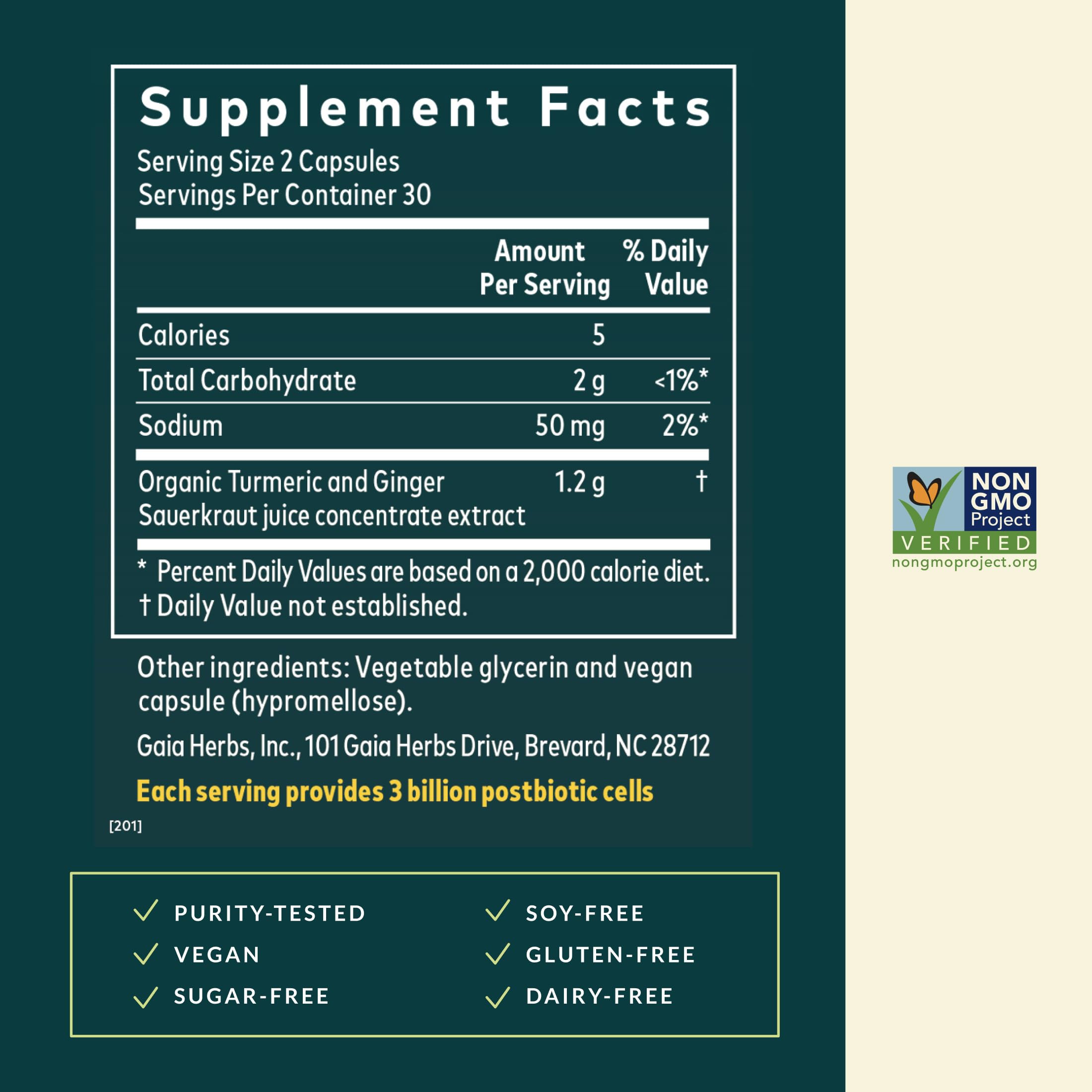 Gaia Herbs Ginger-Turmeric Postbiotic - Healthy Gut Support* - 60 Vegan Liquid Phyto-Caps (30 Servings) - Image 3