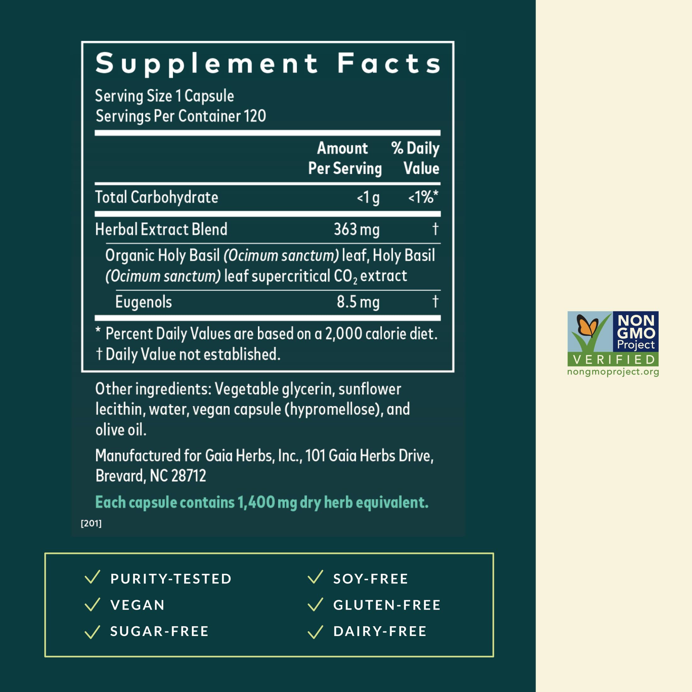 Gaia Herbs Lion’s Mane Mushroom - Brain & Nerve Health Support* - 120 Vegan Liquid Phyto-Capsules & Holy Basil Leaf - Traditionally Used to Support Stress Response*- 120 Phtyo-Cap - Bundle (Pack of 2) - Image 3