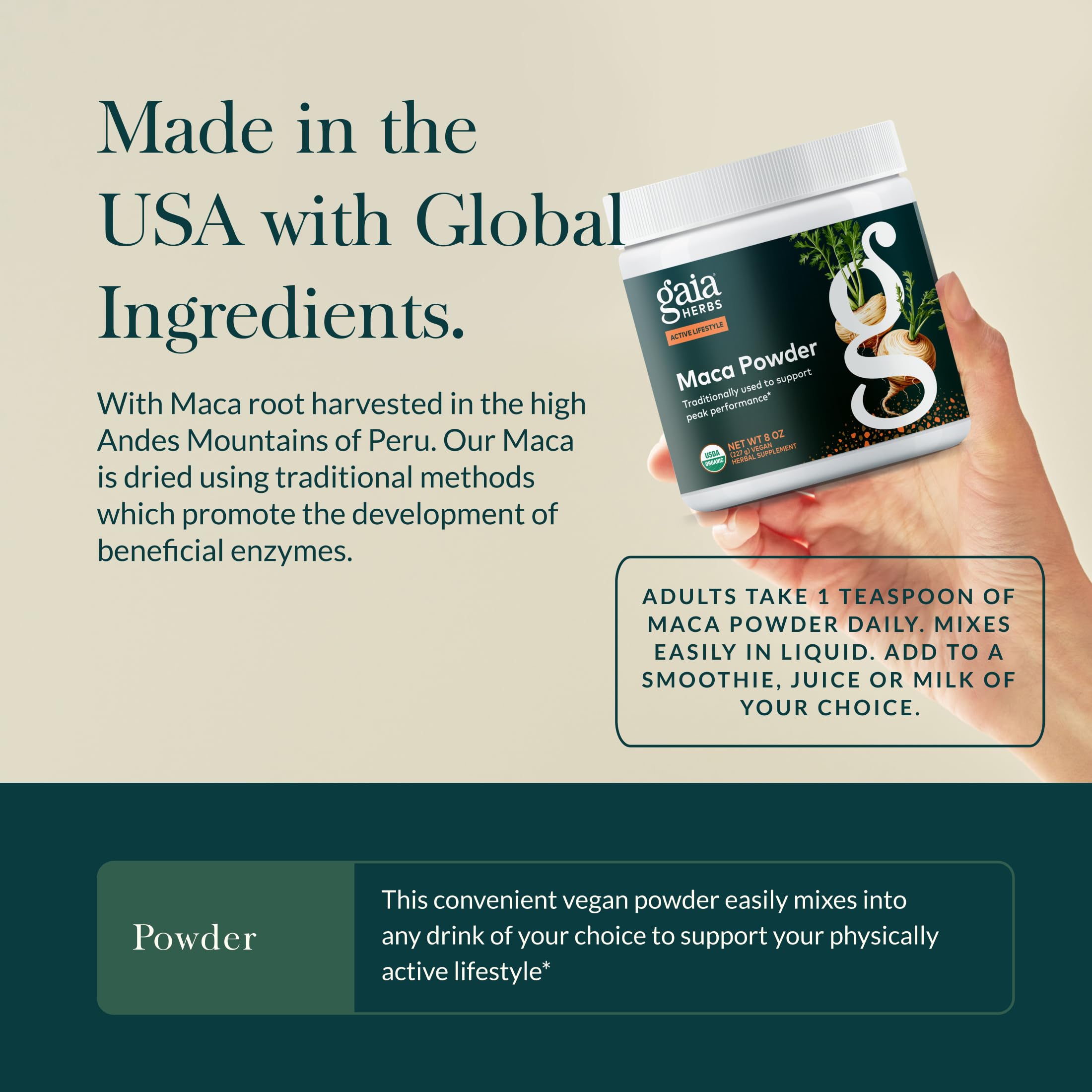 Gaia Herbs Maca Powder - Energy Supplement - Traditionally Used to Support Healthy Energy & Stamina* - Made with USDA Certified Organic Maca Root (Lepidium meyenii) - 8 Oz (69 Servings) - Image 4