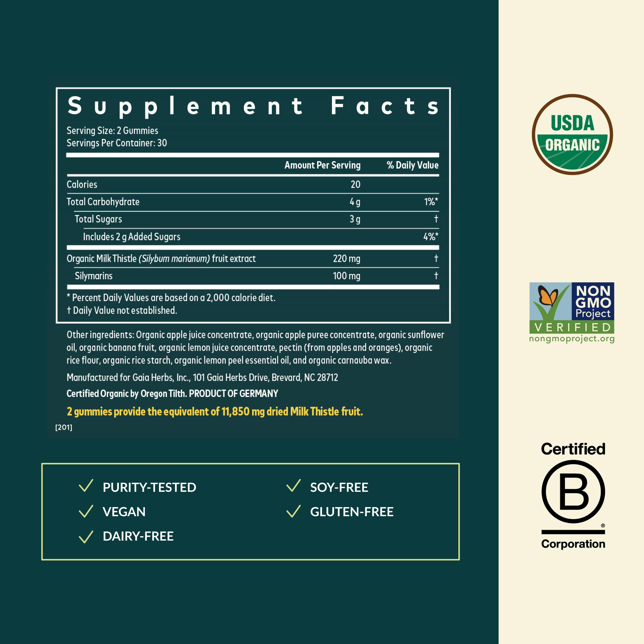 Gaia Herbs Milk Thistle Gummies - Herbal Supplement with Antioxidant Support for Liver Health* - Lemon Flavored - 60 Vegan Gummies (30 Servings) - Image 3
