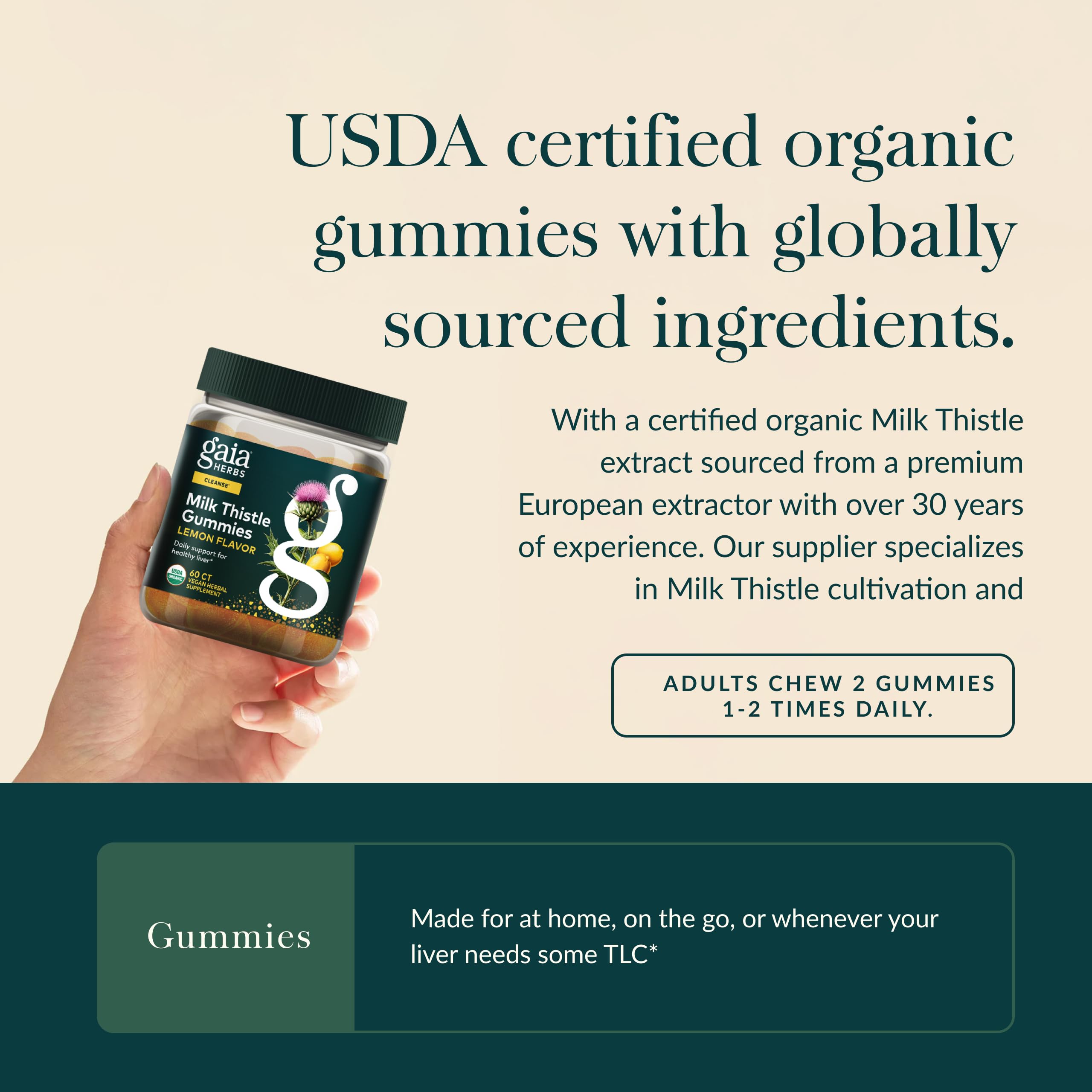 Gaia Herbs Milk Thistle Gummies - Herbal Supplement with Antioxidant Support for Liver Health* - Lemon Flavored - 60 Vegan Gummies (30 Servings) - Image 4