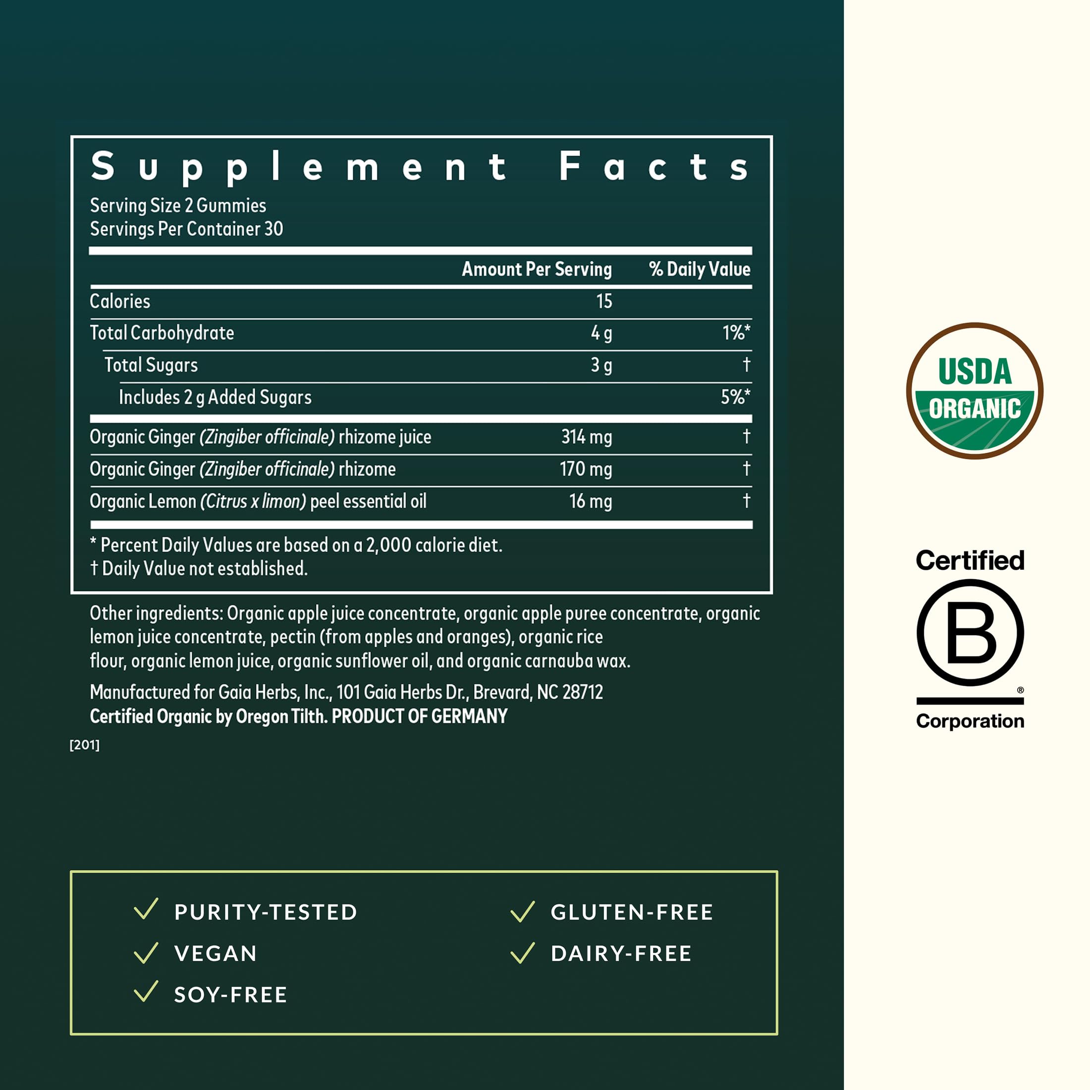 Gaia Herbs Nausea Gummies - Relieves Occasional Nausea* - with Ginger & Lemon - Ginger Flavor - 60 Vegan Gummies (30 Servings) - Image 3