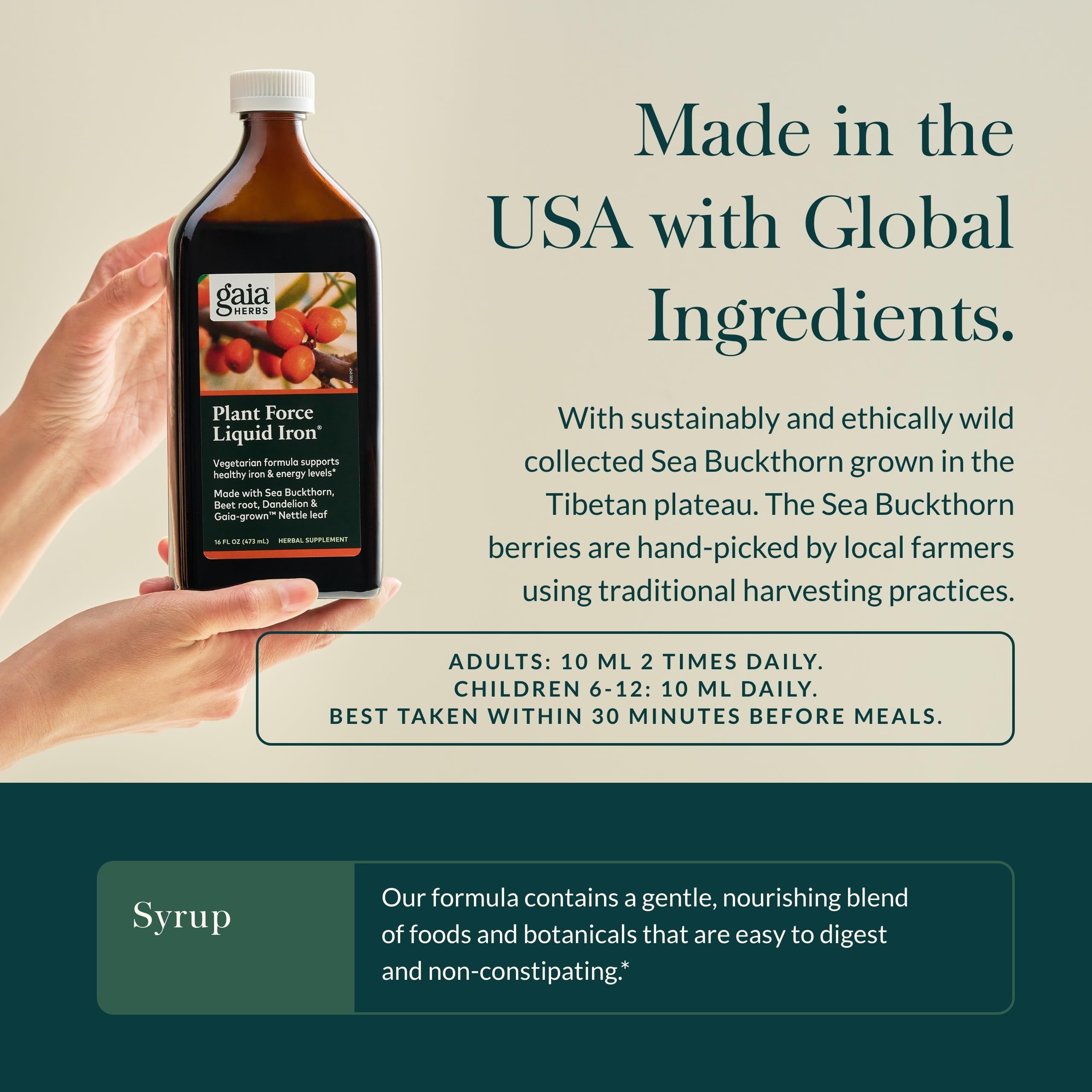 Gaia Herbs Plant Force Liquid Iron - Vegetarian Supplement to Help Maintain Healthy Energy Levels - with Star Anise, Sea Buckthorn, Beet Root, Dandelion & Nettle - 16 Fl Oz (47 Servings) - Image 4