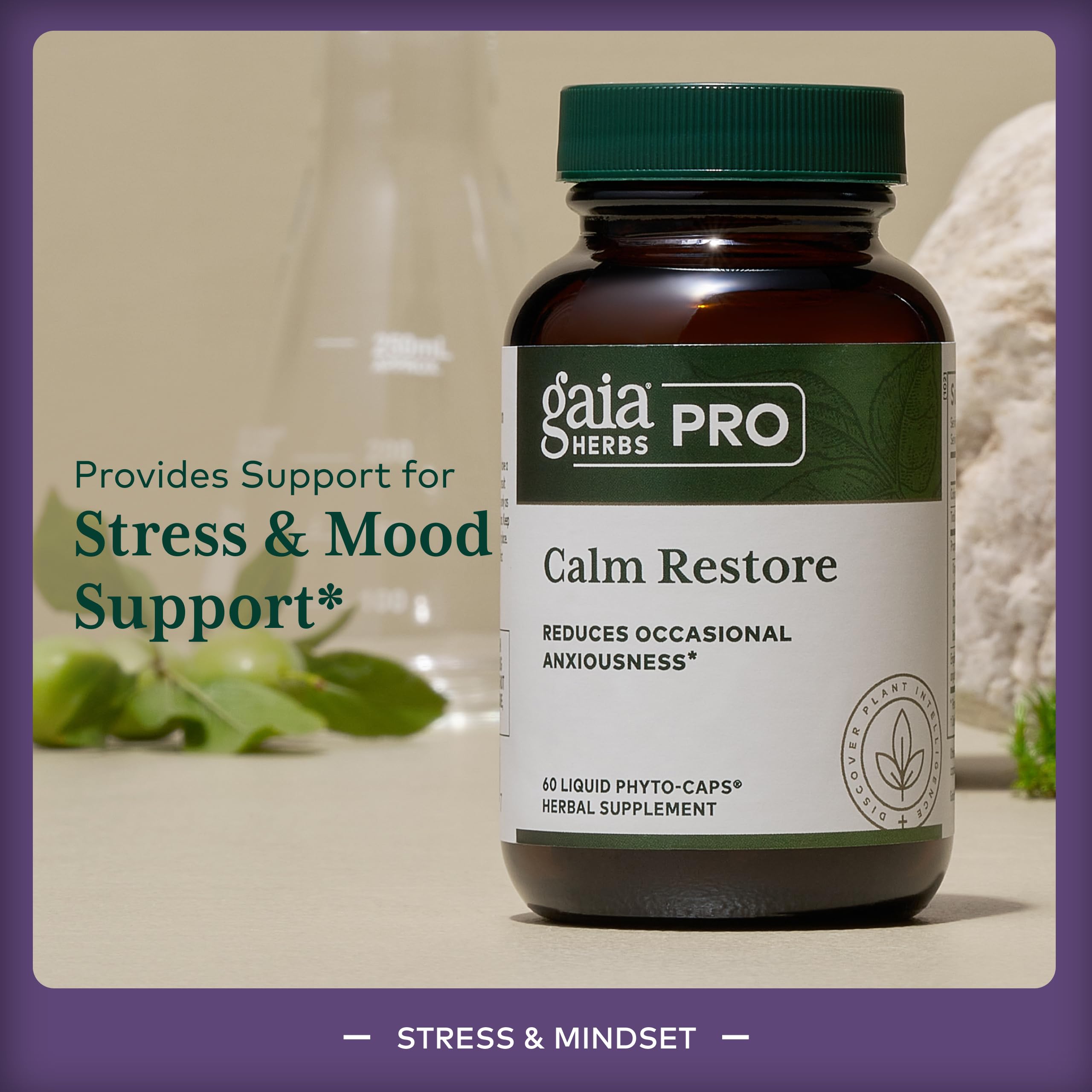GAIA HERBS PRO Calm Restore - Nervous System Support Supplement* - Calm Support Supplement* with Skullcap, Chamomile, Holy Basil & Lavender - 60 Liquid Phyto-Caps (20 Servings) - Image 3