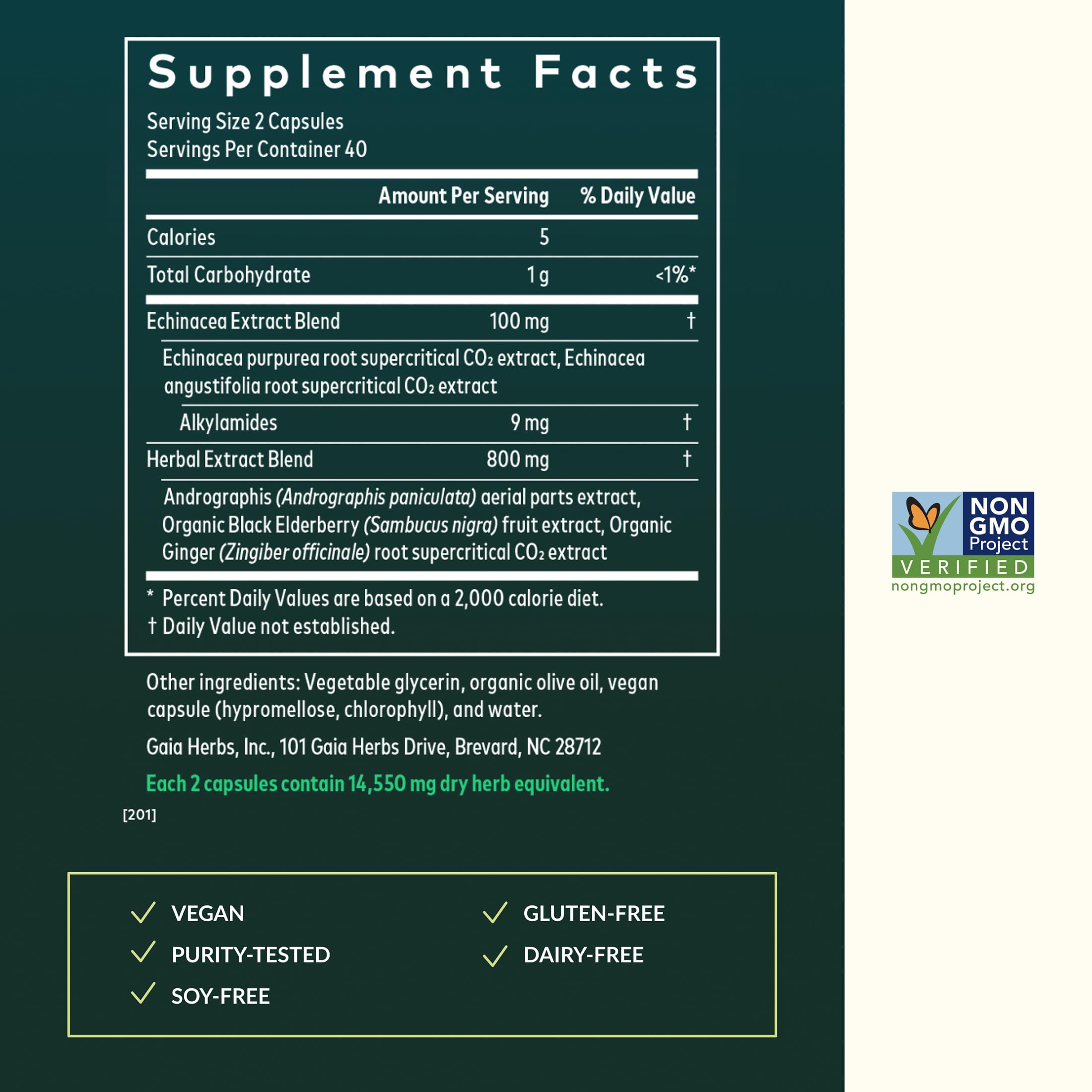 Gaia Herbs Quick Defense - Fast-Acting Immune Support Supplement* - Echinacea, Black Elderberry, Ginger & Andrographis - 80 Vegan Liquid Phyto-Caps (40 Servings) - Image 3