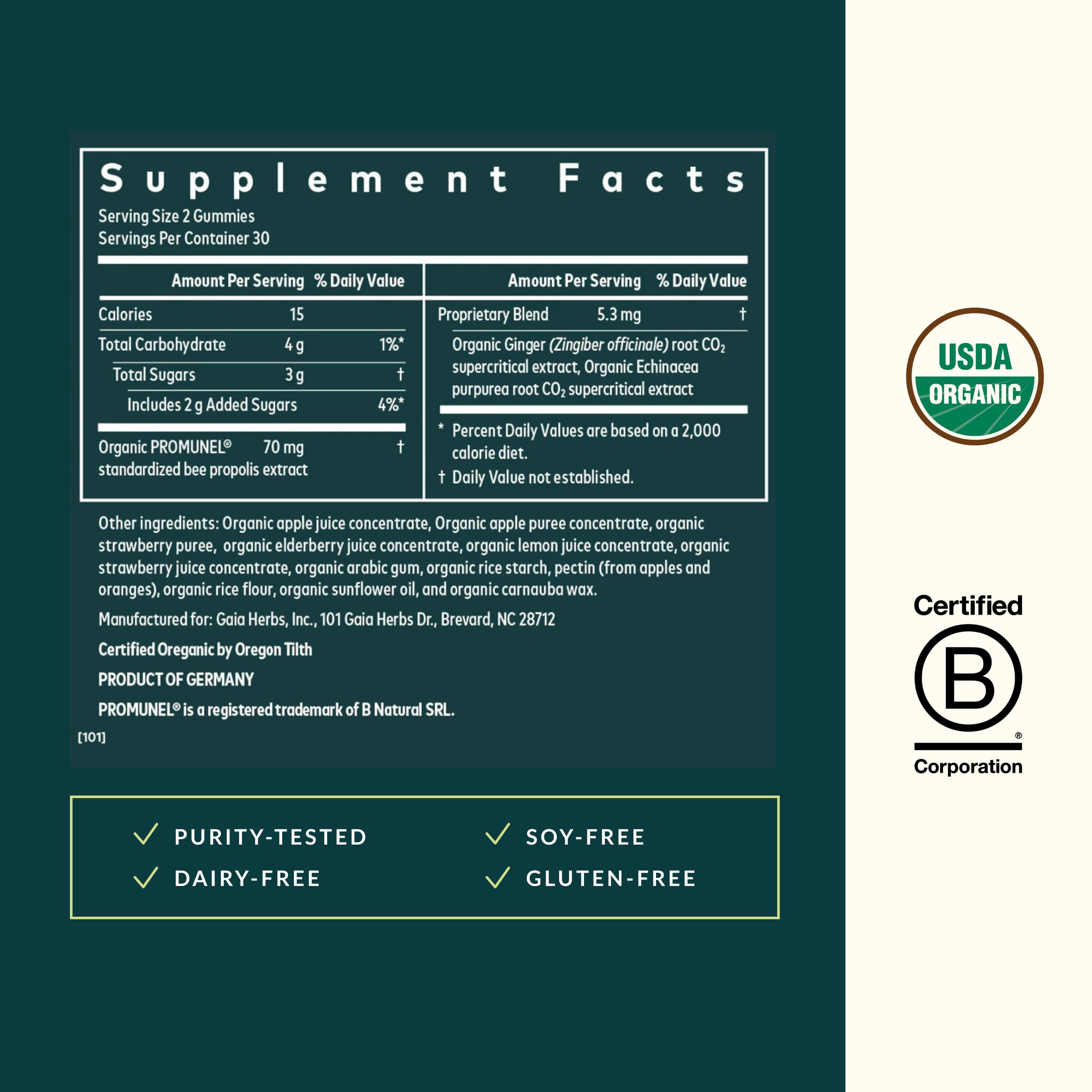 Gaia Herbs Rapid Defense Gummies - Supports Immune Health* - with Propolis, Ginger & Echinacea - USDA Organic - 60 Vegetarian Gummies (30 Servings) - Image 3