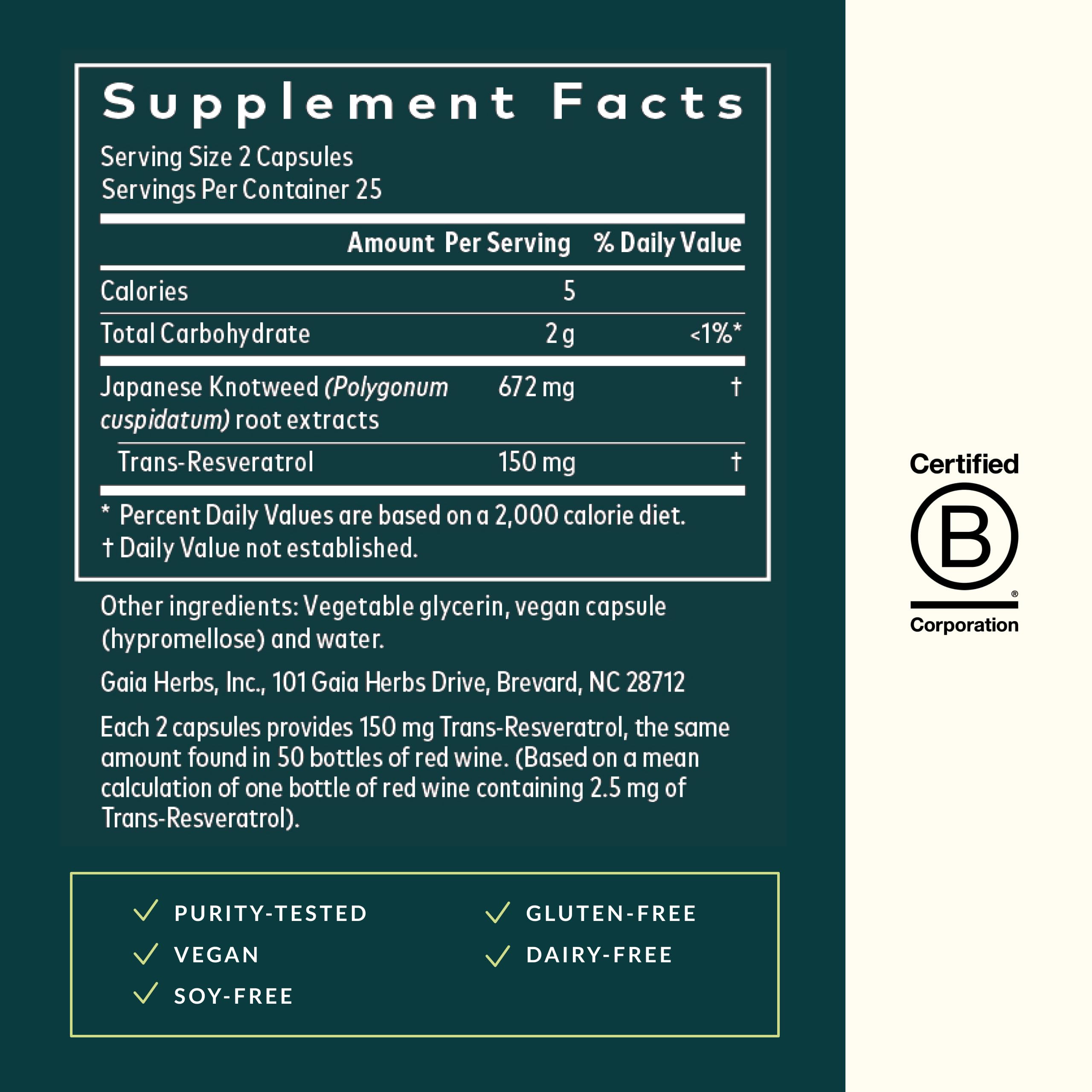 Gaia Herbs Resveratrol - Beauty & Radiance Antioxidant Support Supplement* - Made with Japanese Knotweed - Contains 150 mg Trans-Resveratrol per Serving - 50 Liquid Phyto-Capsules (25 Servings) - Image 3