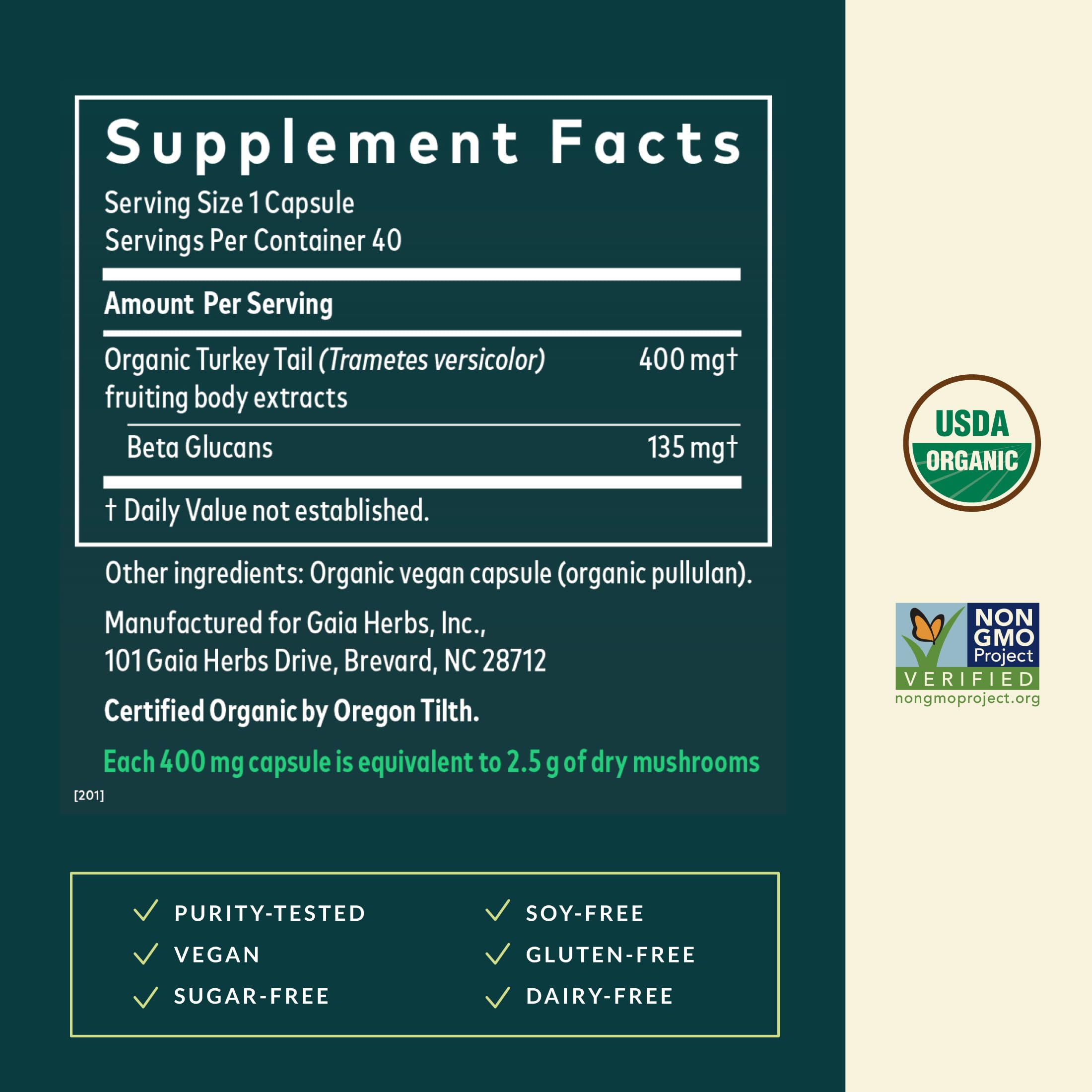 Gaia Herbs Turkey Tail Mushroom - Traditional Immune Support & Liver Health Supplement* - with Organic Turkey Tail Mushroom Fruiting Body Extract - 40 Vegan Capsules (40 Servings) - Image 3