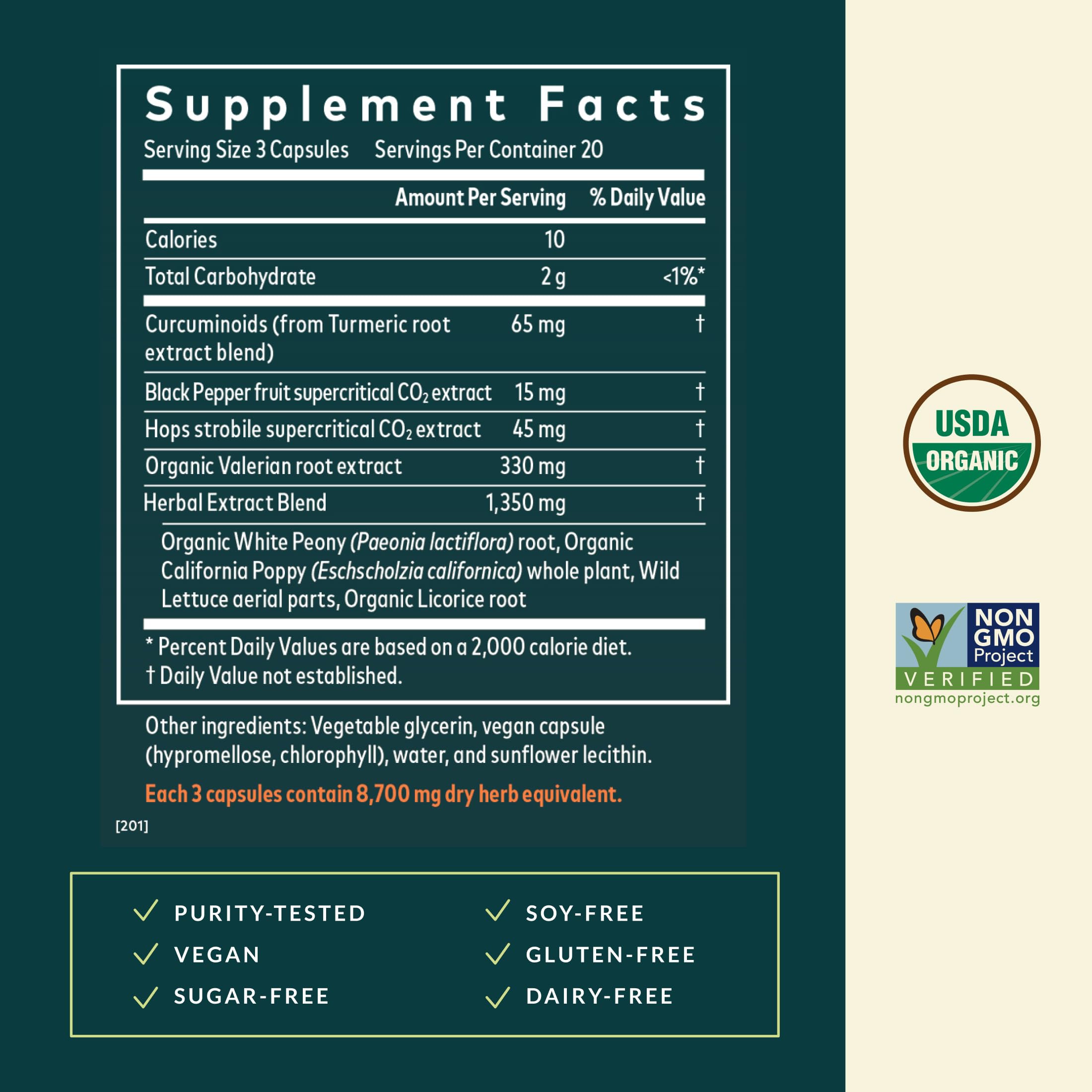 Gaia Herbs Turmeric Supreme Ache P.M. - Helps Provide Nighttime Comfort to Support More Restful Sleep* - with Turmeric Root, Valerian, California Poppy & More - 60 Liquid Phyto-Caps (20 Servings) - Image 3
